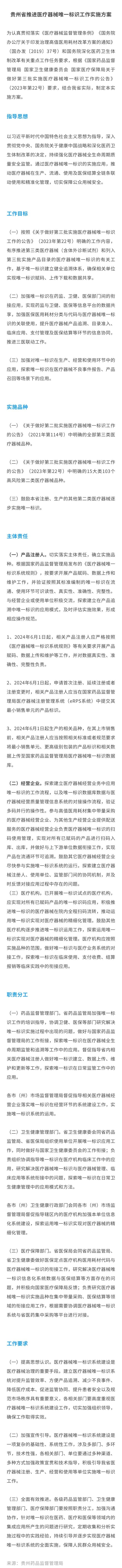 貴州省藥監(jiān)局發(fā)布推進(jìn)醫(yī)療器械唯一標(biāo)識工作實(shí)施方案的通知
